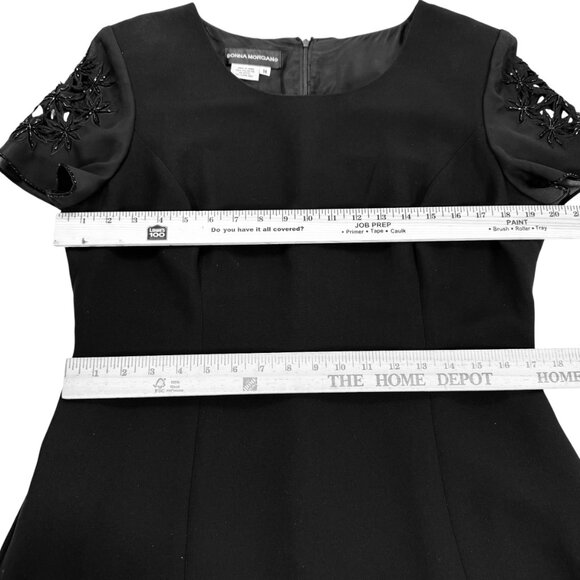 Donna Morgan Black Sheath Cocktail  Dress Size 14 | Embroidered Beaded Sleeves - Picture 9 of 9